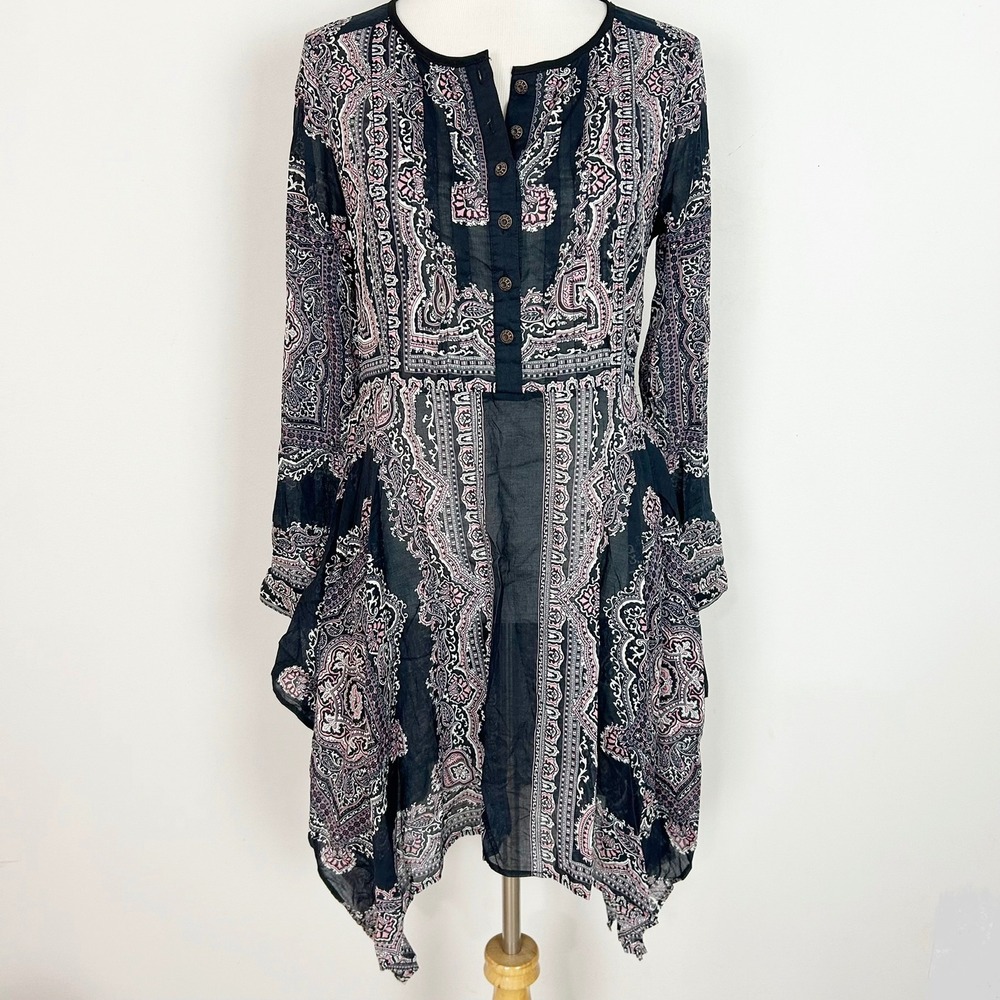 Aratta Silent Journey Helene Tunic Top Paisley Handkerchief Hem Size Small Women